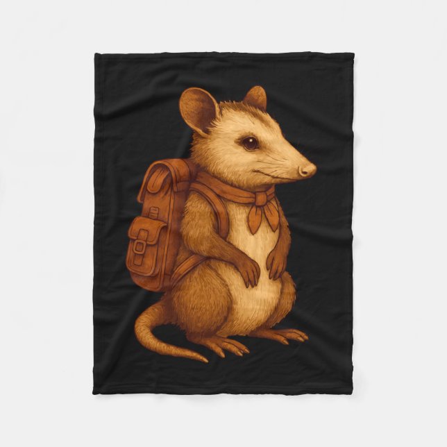 Cute opossum backpacker camping hiker forest fleece blanket (Front)