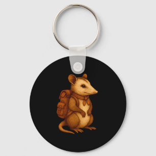 Cute opossum backpacker camping hiker forest keychain