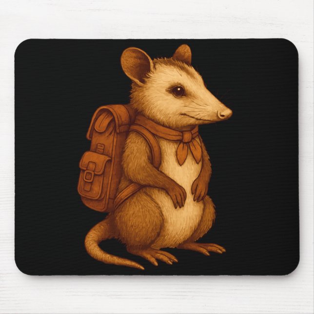 Cute opossum backpacker camping hiker forest mouse pad (Front)