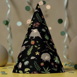 Cute Opossum Dark Botanical Woodland Party Hat