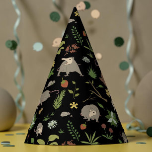 Cute Opossum Dark Botanical Woodland Party Hat