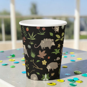 Cute Opossum Dark Botanical Woodland Party Paper Cups