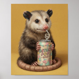 Cute Opossum Drinking Soda Can Funny Animal Poster