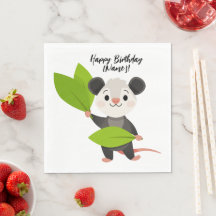 Cute Opossum Green Leaves & Happy Birthday