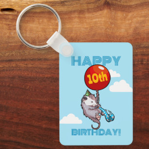 Cute Opossum Happy Birthday! Add The Age Balloon Keychain