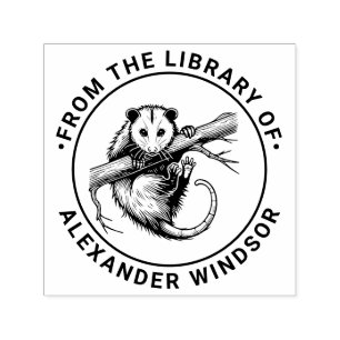 Cute Opossum on Branch #2 Round Library Book Name Self-inking Stamp