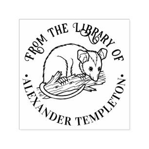 Cute Opossum on Branch Round Library Book Name Self-inking Stamp