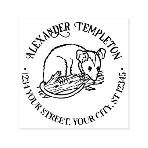 Cute Opossum on Branch Round Name Return Address  Self-inking Stamp