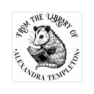 Cute Opossum Reading Book #1P Library Book Name Self-inking Stamp