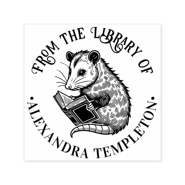 Cute Opossum Reading Book #1P Library Book Name Self-inking Stamp (Design)