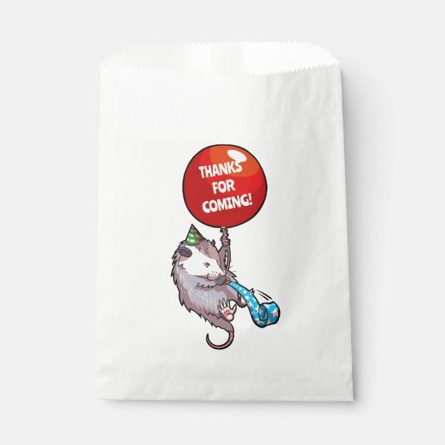 Cute Opossum Thanks For Coming! Party Red Balloon Favour Bag (Front)