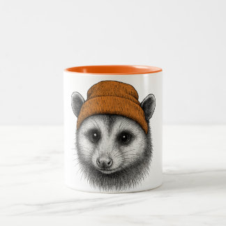 Cute Opossum With Beanie Sweatshirt - Retro 90s Vi Two-Tone Coffee Mug