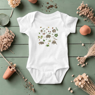 Cute Opossum Woodland Botanical Baby Shower Bodysuit