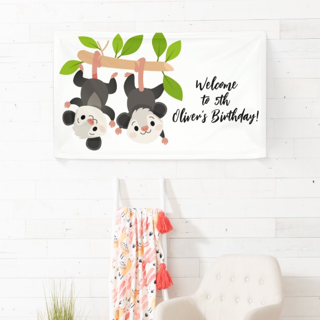 Cute Opossums Personalized Welcome to Birthday  Banner (Insitu)
