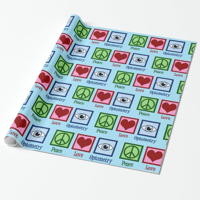 Cute Optometrist Peace Love Optometry Wrapping Paper (Unrolled)