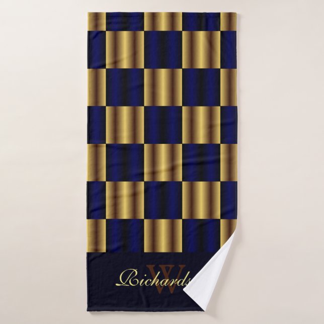 Cute Or Et Royal Bleu Carré Motif Géométrique (Serviette de bain)