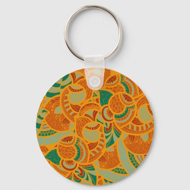 Cute orange abstract seamless flowers keychain (Front)