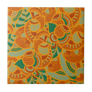 Cute orange abstract seamless flowers tile