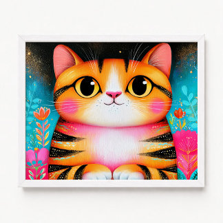 Cute Orange American Shorthair Cat Painting Poster