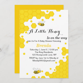 Cute Orange and Black Bees | Watercolor Honeycomb Invitation