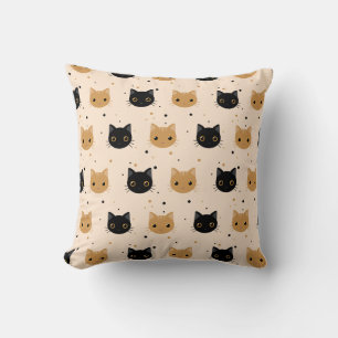 Cute Orange and Black Halloween Cat Pattern Throw Pillow