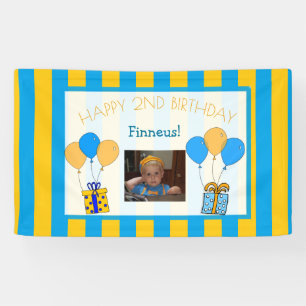 Cute Orange and Blue Happy Birthday Personalized Banner