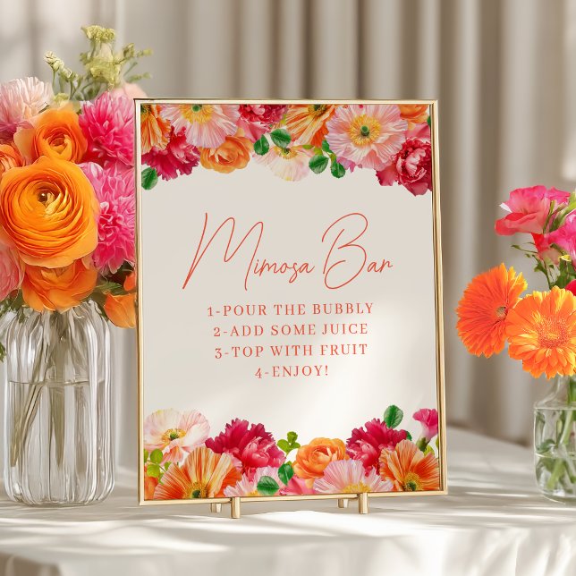 Cute Orange and Bright Pink Floral Mimosa Bar Poster (Creator Uploaded)