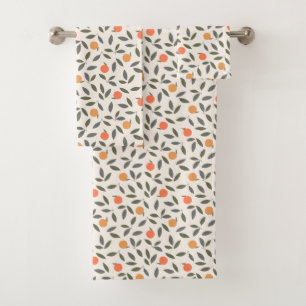 Cute Orange and Leaves Pattern Bath Towel Set