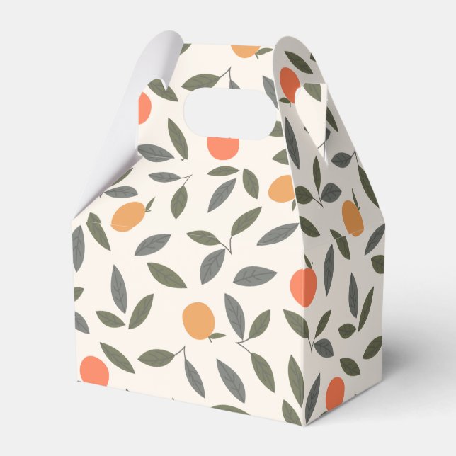 Cute Orange and Leaves Pattern Favor Box (Front Side)