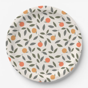 Cute Orange and Leaves Pattern Paper Plate