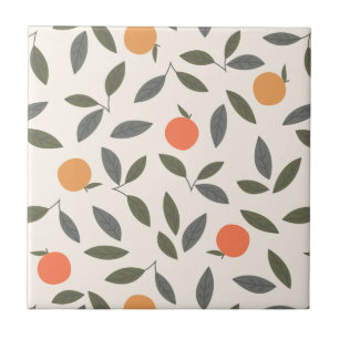 Cute Orange and Leaves Pattern Tile