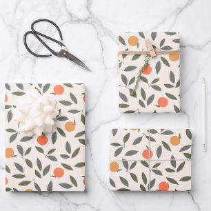 Cute Orange and Leaves Pattern Wrapping Paper Sheet