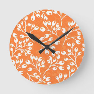 Cute orange and white autumn berries round clock