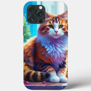 Cute Orange and White Cat Sitting in City Window iPhone 13 Pro Max Case