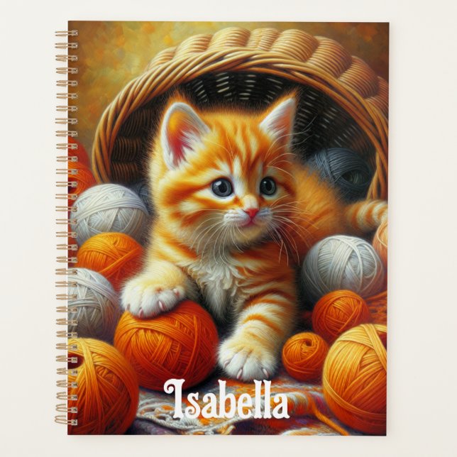 Cute Orange and White Kitten  Playing in Yarn Planner (Front)