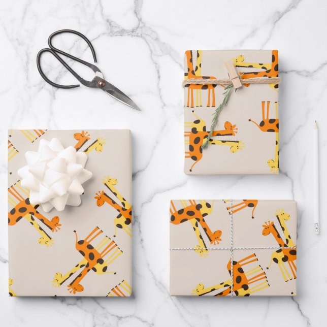 Cute orange and yellow giraffe pattern  wrapping paper sheet (Front)