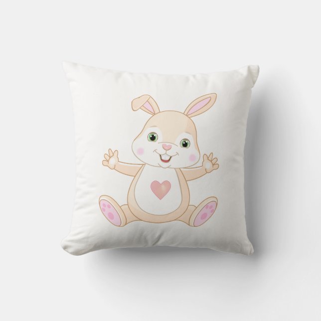 Cute Orange Baby Bunny on White Throw Pillow (Front)