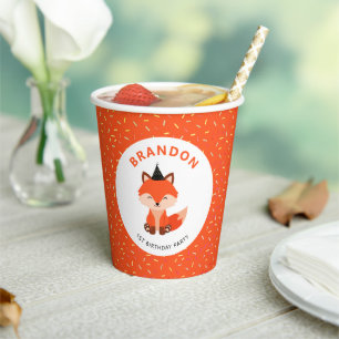 Cute Orange Baby Fox Confetti Birthday Party Paper Cups