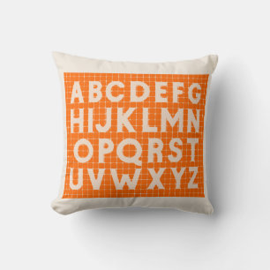 Cute Orange & Beige Alphabet on Graph Paper Throw Pillow