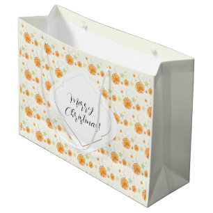 Cute Orange Beige Christmas Watercolor Pattern Large Gift Bag