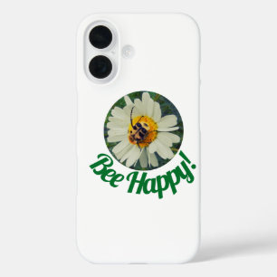 Cute Orange & Black Bee on Daisy Circle Design iPhone 16 Case