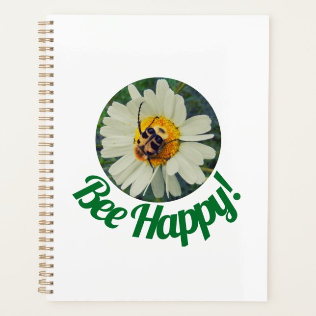 Cute Orange & Black Bee on Daisy Circle Design Planner (Front)