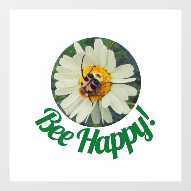 Cute Orange & Black Bee on Daisy Circle Design Window Cling (Sheet)