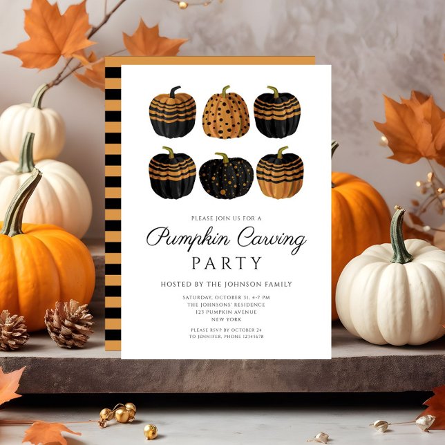 Cute Orange Black Pumpkin Carving Halloween Invitation (Cute Orange Black Pumpkin Carving Halloween Invitation)