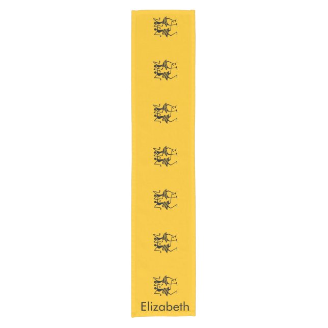 Cute Orange, black Silhouette Celebration Short Table Runner (Front)