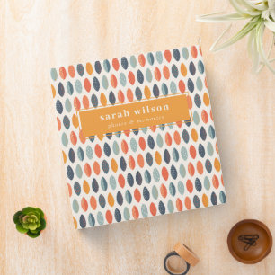 Cute Orange Blue Custom Leafy Botanical Pattern Binder