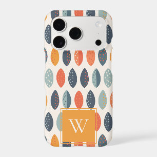 Cute Orange Blue Leafy Botanical Monogram Pattern