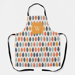 Cute Orange Blue Leafy Botanical Monogram Pattern Apron