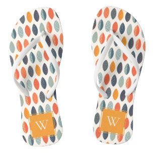Cute Orange Blue Leafy Botanical Monogram Pattern Flip Flops