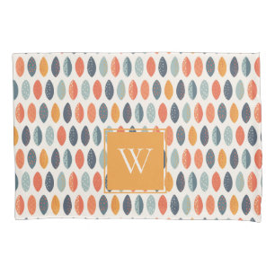 Cute Orange Blue Leafy Botanical Monogram Pattern Pillowcase